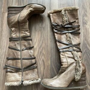 Brown Fur-Lined Knee-High Boots